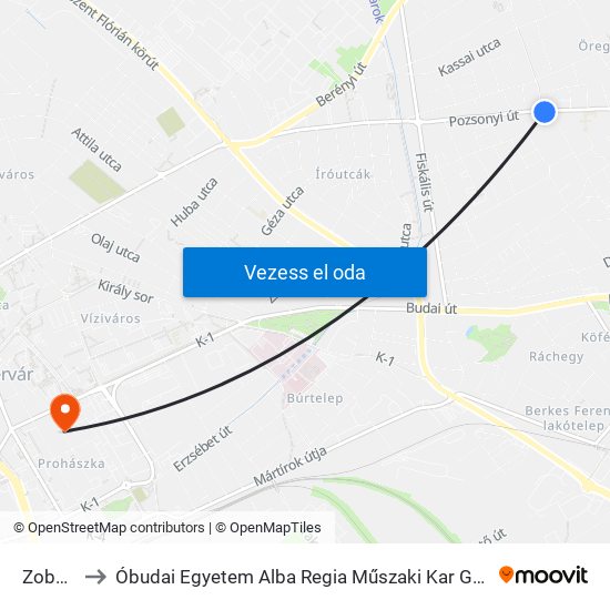 Zobori Út to Óbudai Egyetem Alba Regia Műszaki Kar Geoinformatikai Intézet map