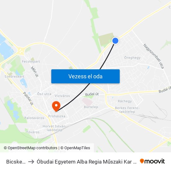 Bicskei Utca to Óbudai Egyetem Alba Regia Műszaki Kar Geoinformatikai Intézet map