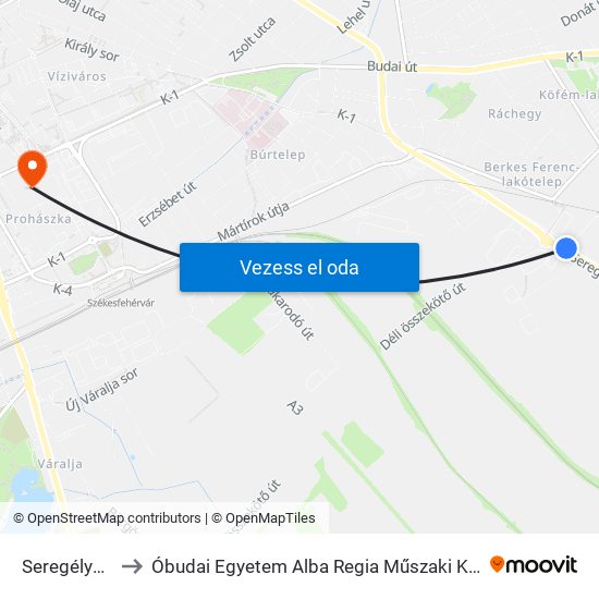 Seregélyesi Út 96. to Óbudai Egyetem Alba Regia Műszaki Kar Geoinformatikai Intézet map