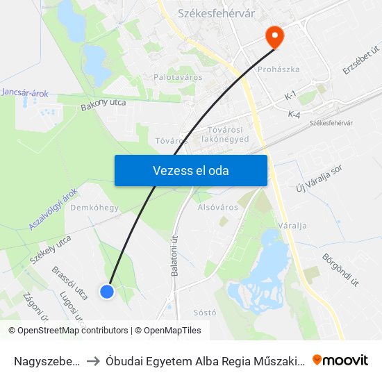 Nagyszebeni Utca 39. to Óbudai Egyetem Alba Regia Műszaki Kar Geoinformatikai Intézet map