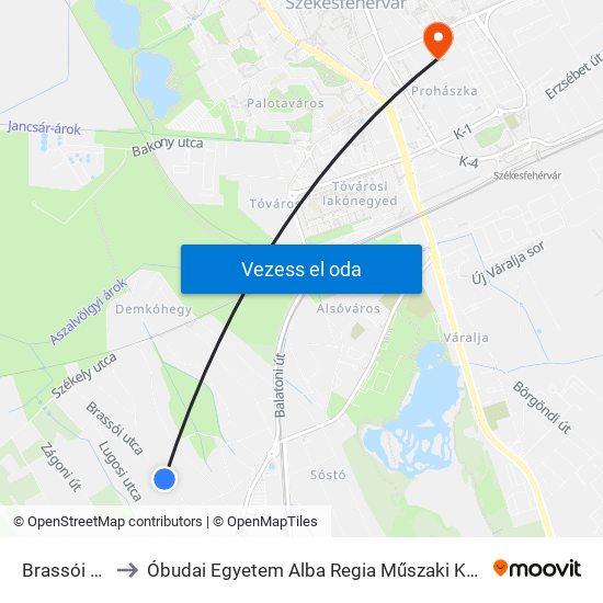 Brassói Utca 88. to Óbudai Egyetem Alba Regia Műszaki Kar Geoinformatikai Intézet map