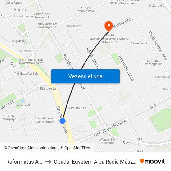 Református Általános Iskola to Óbudai Egyetem Alba Regia Műszaki Kar Geoinformatikai Intézet map