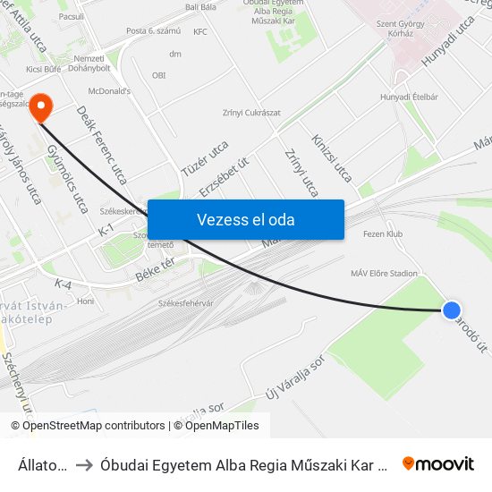 Állatotthon to Óbudai Egyetem Alba Regia Műszaki Kar Geoinformatikai Intézet map