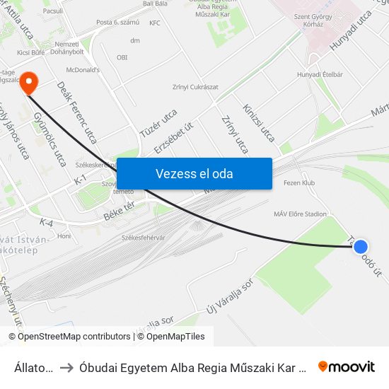 Állatotthon to Óbudai Egyetem Alba Regia Műszaki Kar Geoinformatikai Intézet map