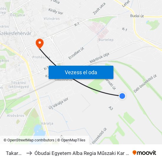 Takarodó Út to Óbudai Egyetem Alba Regia Műszaki Kar Geoinformatikai Intézet map