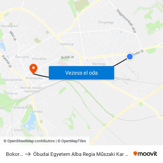 Bokor Utca to Óbudai Egyetem Alba Regia Műszaki Kar Geoinformatikai Intézet map