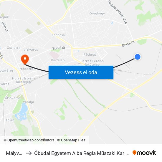 Mályva Utca to Óbudai Egyetem Alba Regia Műszaki Kar Geoinformatikai Intézet map