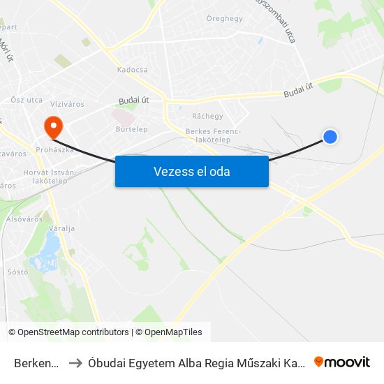 Berkenye Utca to Óbudai Egyetem Alba Regia Műszaki Kar Geoinformatikai Intézet map