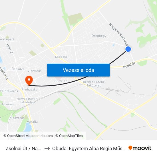 Zsolnai Út / Nagyszombati Utca to Óbudai Egyetem Alba Regia Műszaki Kar Geoinformatikai Intézet map