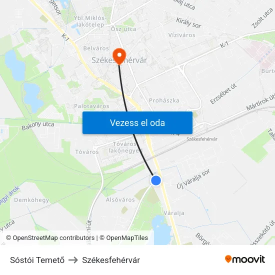 Sóstói Temető to Székesfehérvár map