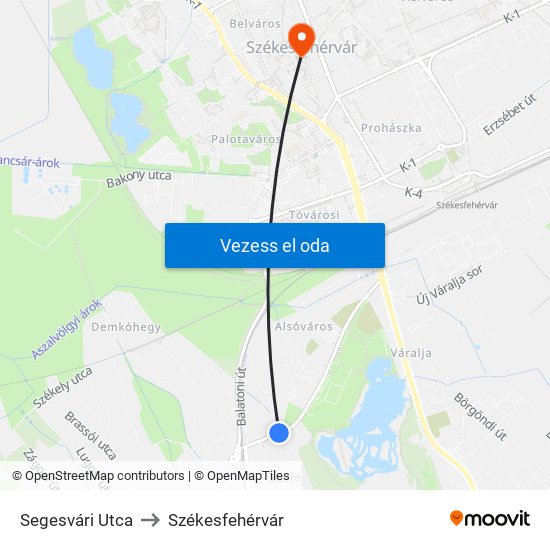 Segesvári Utca to Székesfehérvár map