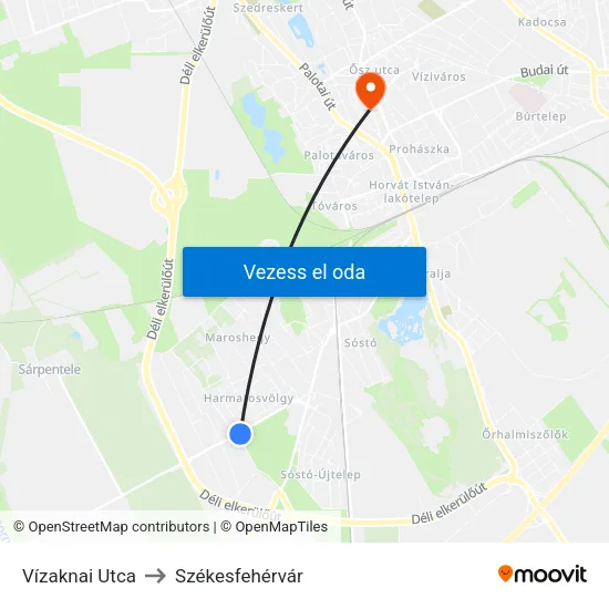 Vízaknai Utca to Székesfehérvár map