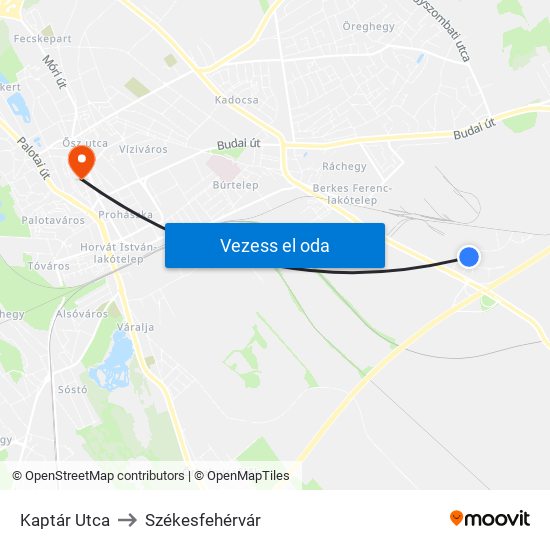 Kaptár Utca to Székesfehérvár map