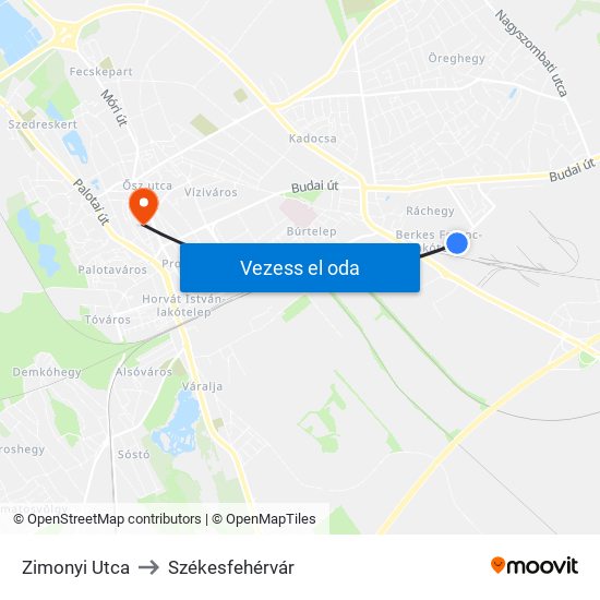 Zimonyi Utca to Székesfehérvár map