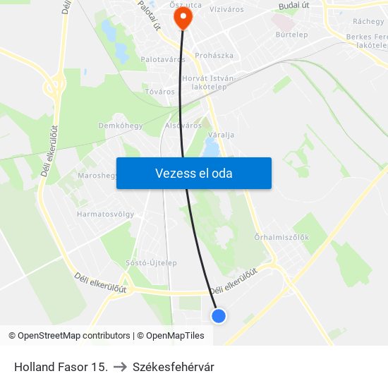Holland Fasor 15. to Székesfehérvár map