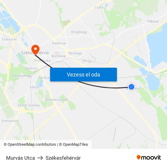 Murvás Utca to Székesfehérvár map