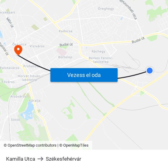 Kamilla Utca to Székesfehérvár map