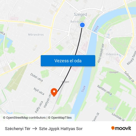 Széchenyi Tér to Szte Jgypk Hattyas Sor map