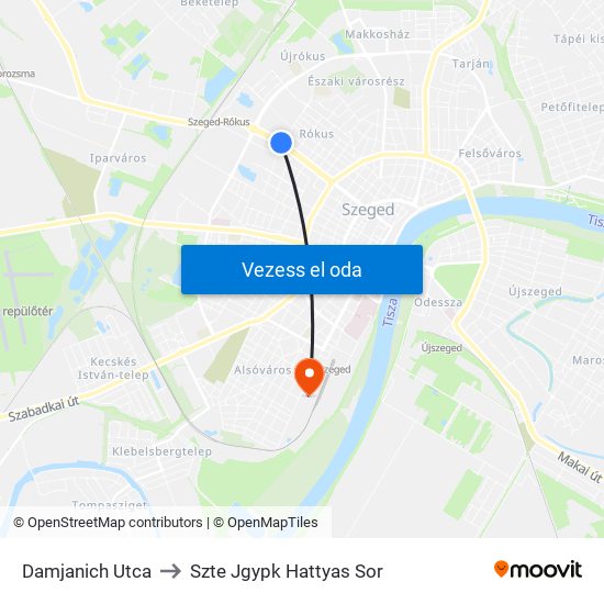 Damjanich Utca to Szte Jgypk Hattyas Sor map