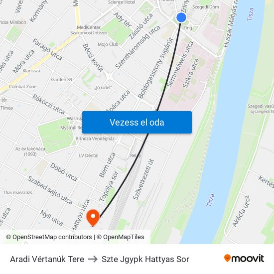 Aradi Vértanúk Tere to Szte Jgypk Hattyas Sor map