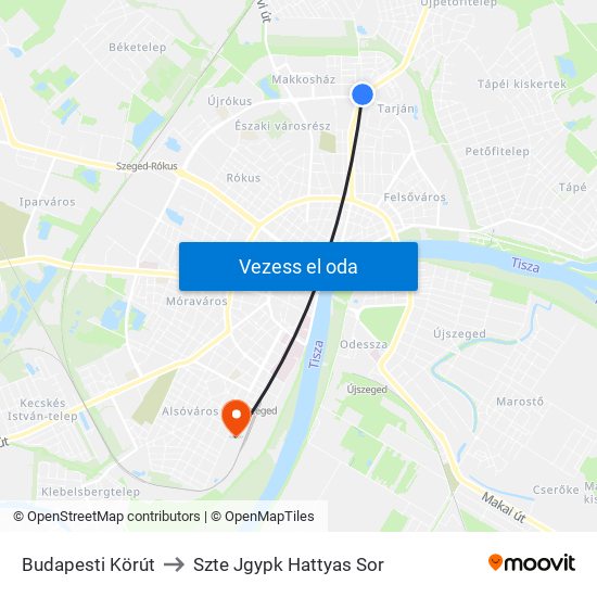 Budapesti Körút to Szte Jgypk Hattyas Sor map