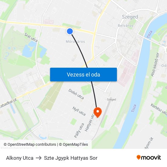 Alkony Utca to Szte Jgypk Hattyas Sor map