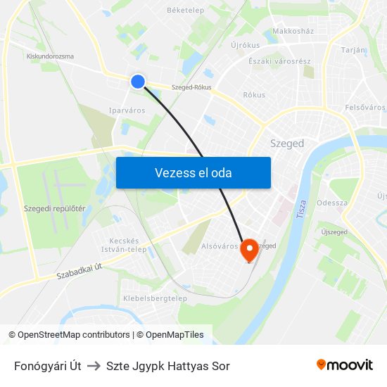 Fonógyári Út to Szte Jgypk Hattyas Sor map