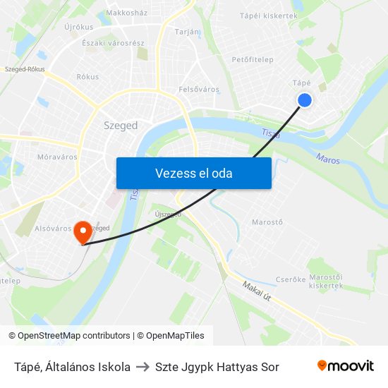 Tápé, Általános Iskola to Szte Jgypk Hattyas Sor map