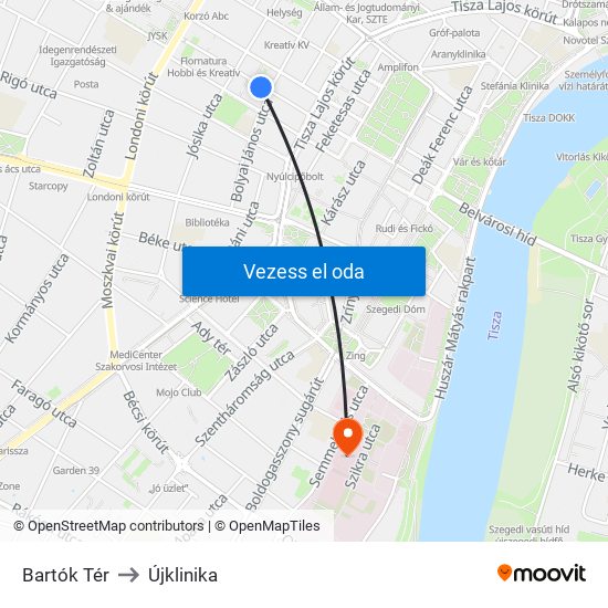 Bartók Tér to Újklinika map