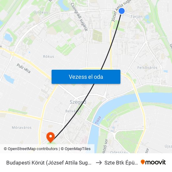 Budapesti Körút (József Attila Sugárút) to Szte Btk Épület map