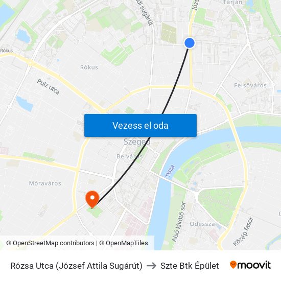 Rózsa Utca (József Attila Sugárút) to Szte Btk Épület map