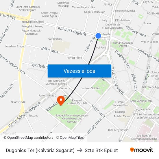 Dugonics Tér (Kálvária Sugárút) to Szte Btk Épület map