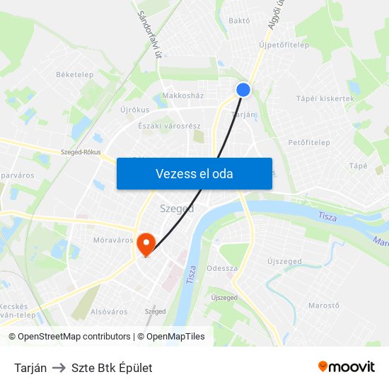 Tarján to Szte Btk Épület map