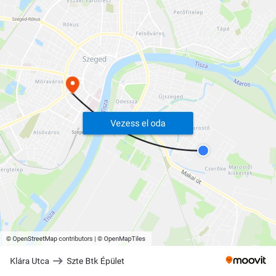 Klára Utca to Szte Btk Épület map