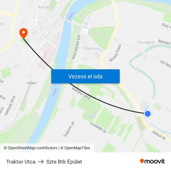 Traktor Utca to Szte Btk Épület map