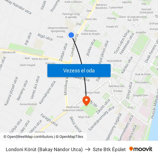 Londoni Körút (Bakay Nándor Utca) to Szte Btk Épület map