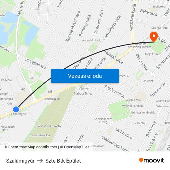 Szalámigyár to Szte Btk Épület map