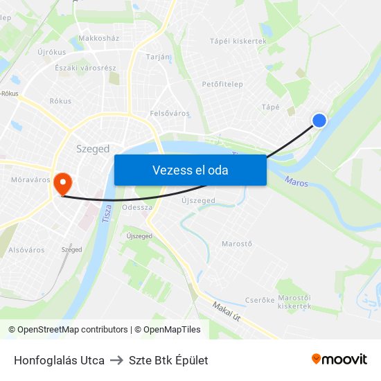 Honfoglalás Utca to Szte Btk Épület map