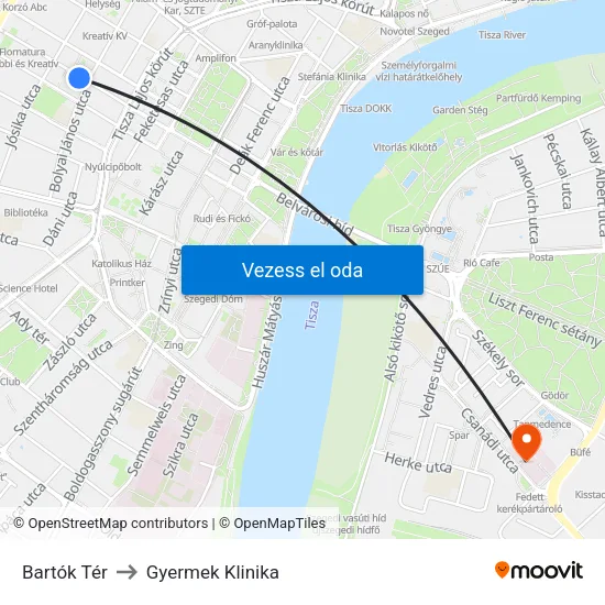 Bartók Tér to Gyermek Klinika map