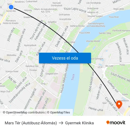 Mars Tér (Autóbusz-Állomás) to Gyermek Klinika map