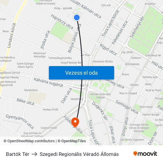 Bartók Tér to Szegedi Regionális Véradó Állomás map