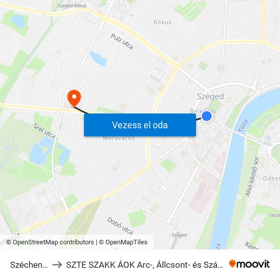 Széchenyi Tér to SZTE SZAKK ÁOK Arc-, Állcsont- és Szájsebészeti Klinika map