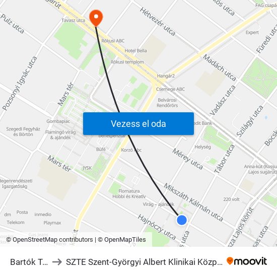 Bartók Tér to SZTE Szent-Györgyi Albert Klinikai Központ map