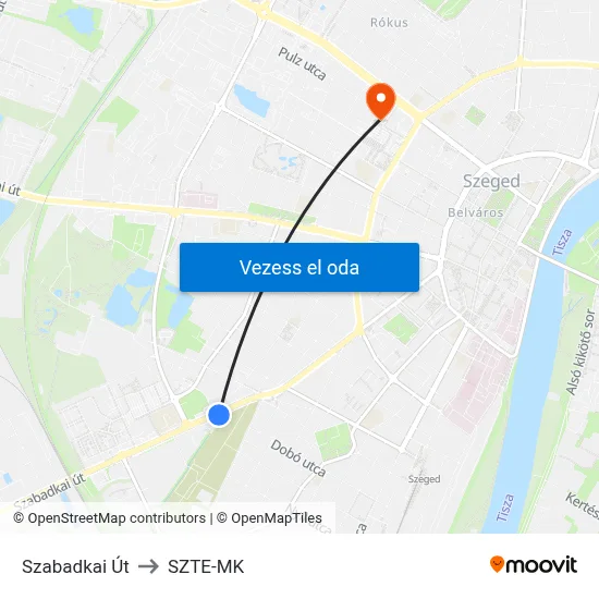 Szabadkai Út to SZTE-MK map