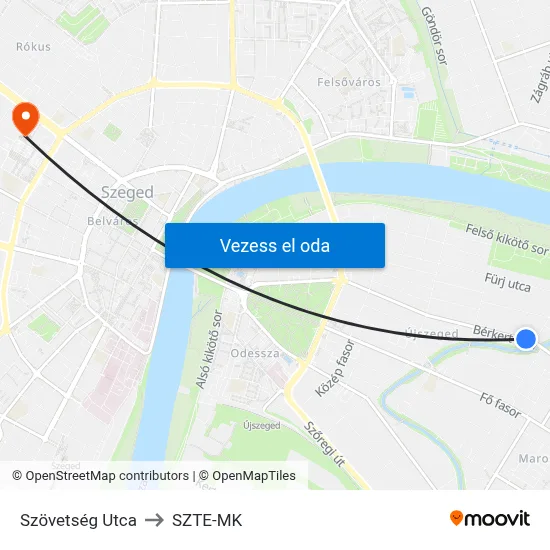 Szövetség Utca to SZTE-MK map