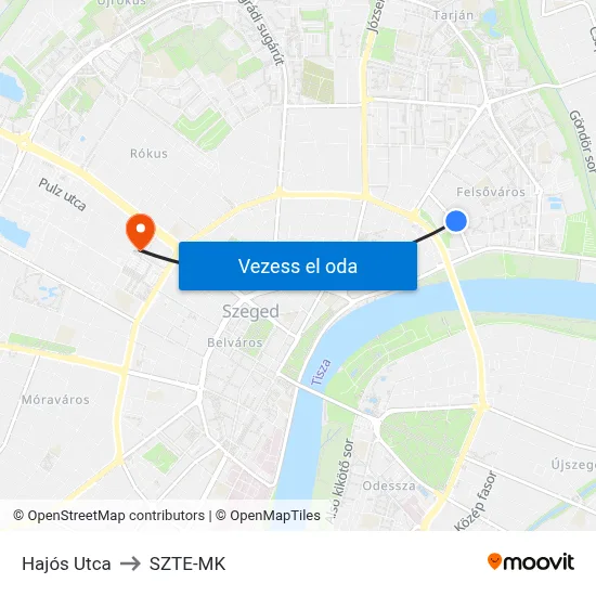 Hajós Utca to SZTE-MK map