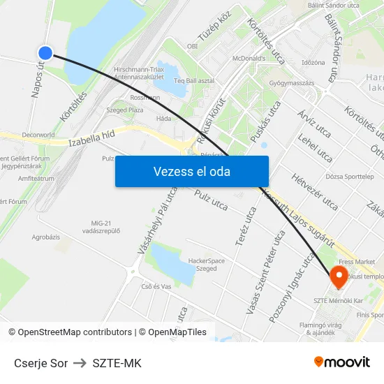 Cserje Sor to SZTE-MK map