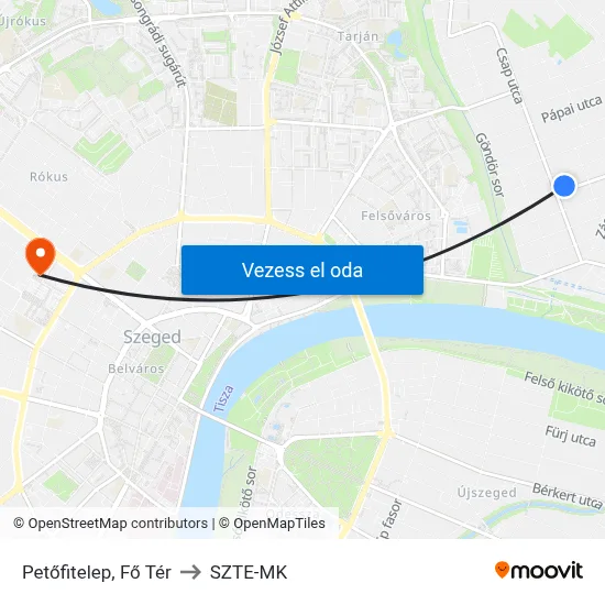 Petőfitelep, Fő Tér to SZTE-MK map
