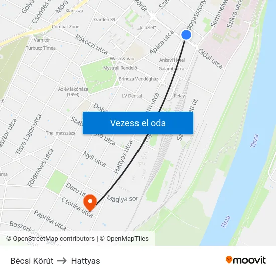 Bécsi Körút to Hattyas map