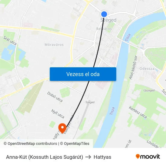 Anna-Kút (Kossuth Lajos Sugárút) to Hattyas map